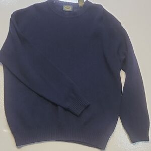 1980's Vintage Men's Navy Crewneck Sweater Knit Carlyle Kilmore 100% Virgin Wool